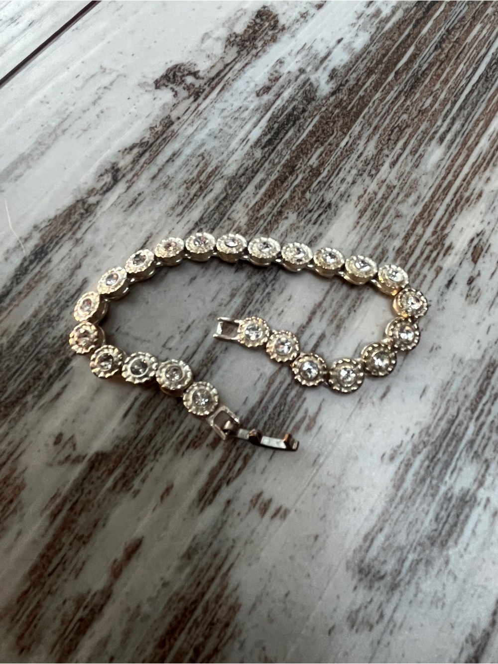 Silver Tone Round Cubic Zirconia Halo Tennis Bracelet 7 Inch Sparkling Preowned